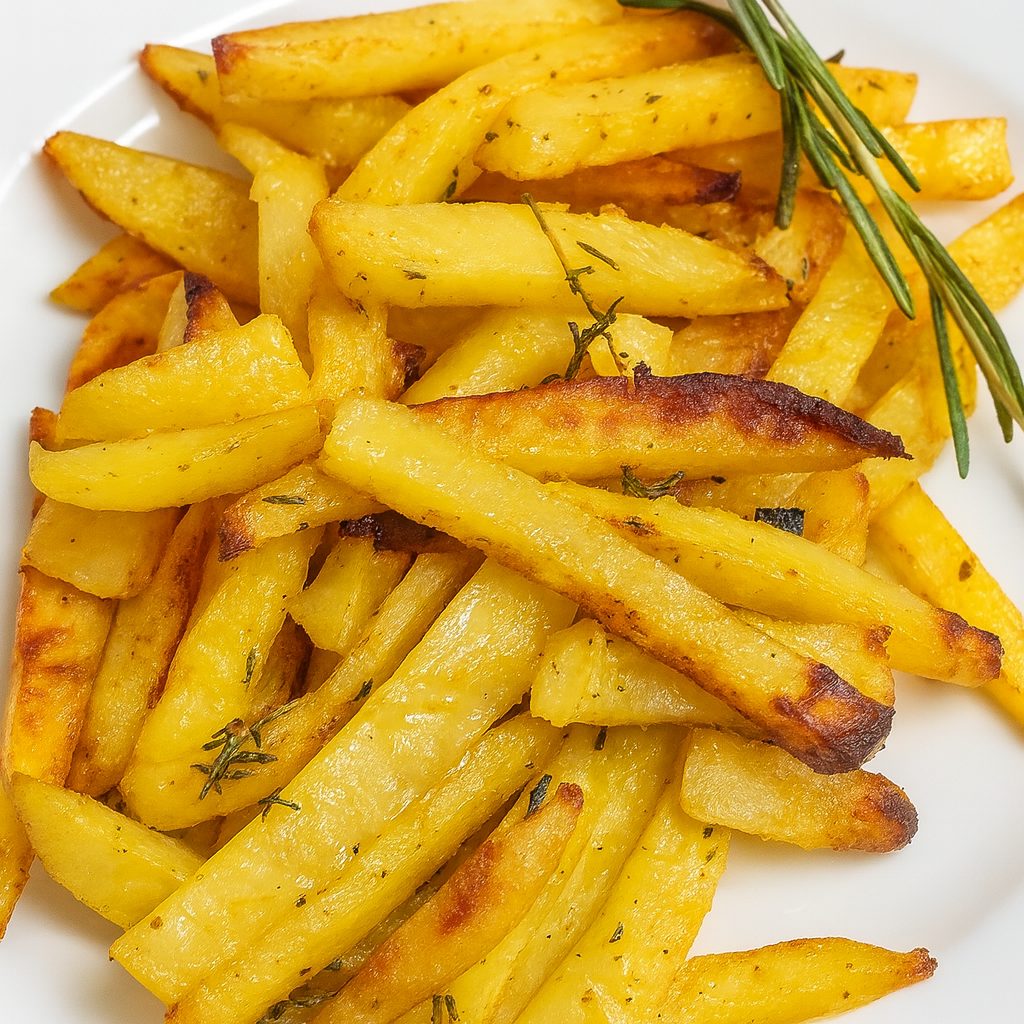 צ’יפס אפוי בתנור עם מעט שמן, זהוב ופריך, גרסה בריאה ללא טיגון